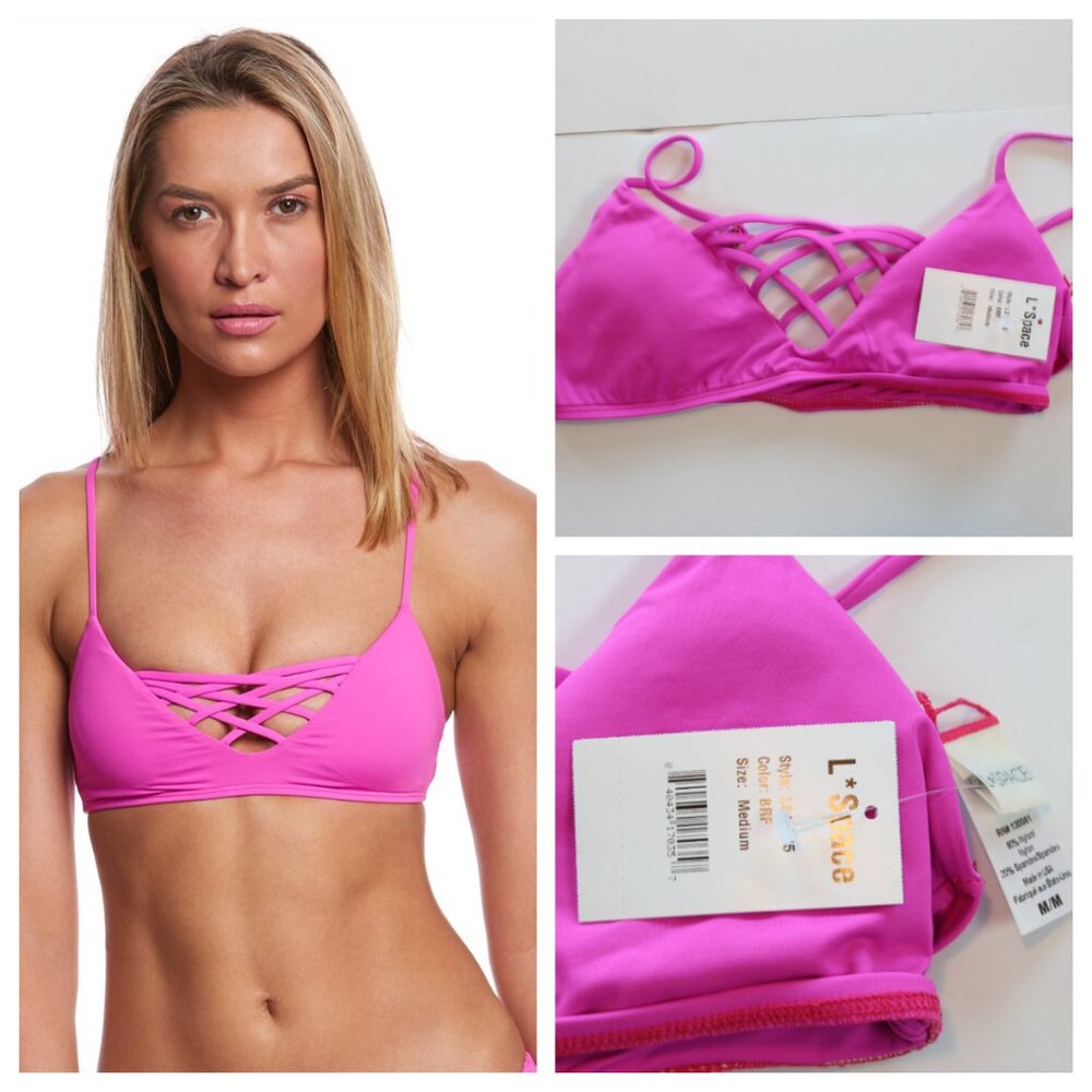 L Space Sensual Jaime Strappy Swim Bikini Top Pink Medium NWT